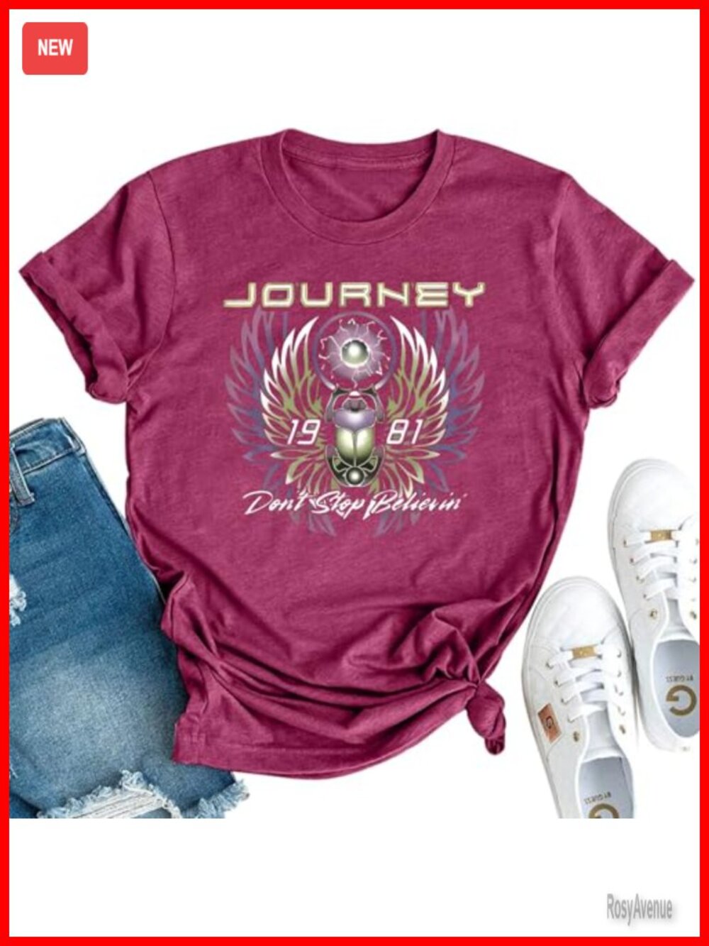 Women's Vintage Music Graphic Tee, Don't Stop Believin, Short Sleeve